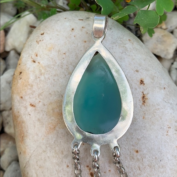 Sterling Tear Drop Glass Dangle Chain Pendant - Picture 6 of 17